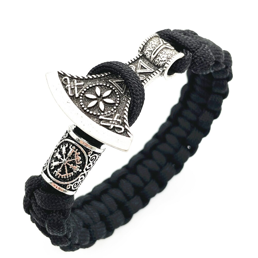 Viking Axe Met Algiz Runic Rune Amulet Sieraden Paracord Viking Armband Mannen Vrouwen Diy Kraal Accessoires: Silver Vegvisir / 21cm