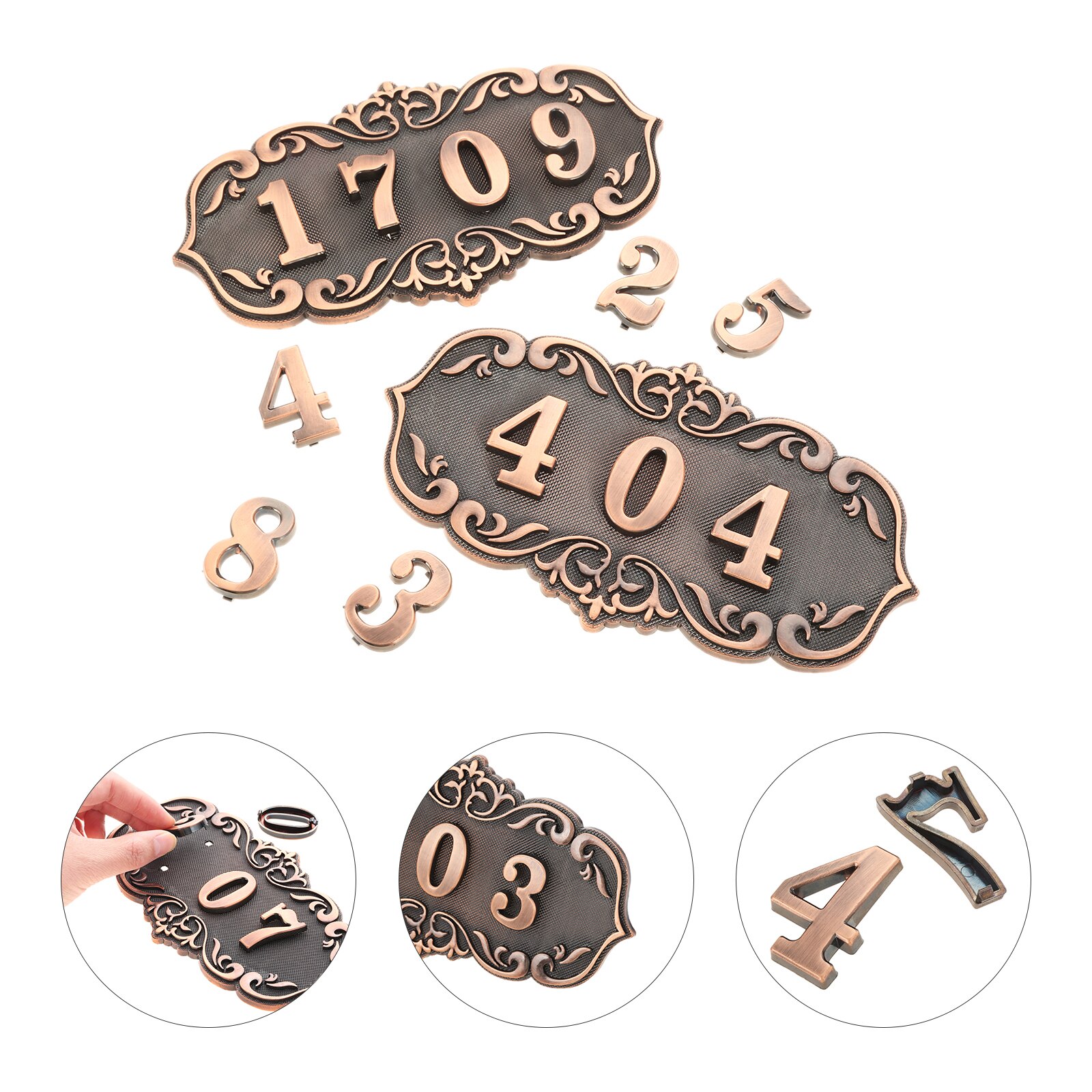 DRELD Old Antique Copper House Number Plastic Door Plate Custom Sign Door Number Sticker for Hotel Apartment Villa Door Plate