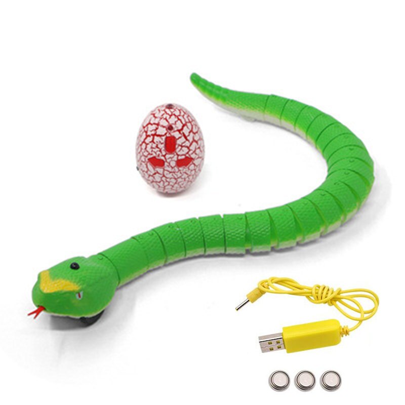 Rechargeable Remote Control Snake Prank Toys Infrared RC Naja Cobra Viper with Egg Automatic Eletronic Snake Cat Teasering Play: Green no box