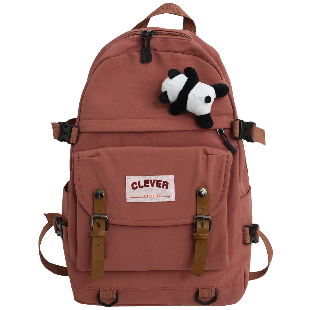 Damen Student Kühlen Rucksack Nette Frauen Schule Tasche Buch Trendy Weibliche Rucksäcke Wasserdichte Nylon Kawaii Tasche College Mädchen: pink / With panda pendant