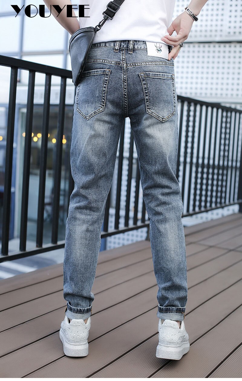 Pantalones vaqueros rectos para hombre, Jeans ajustados con taladro de insectos, ropa de calle informal de , novedad de