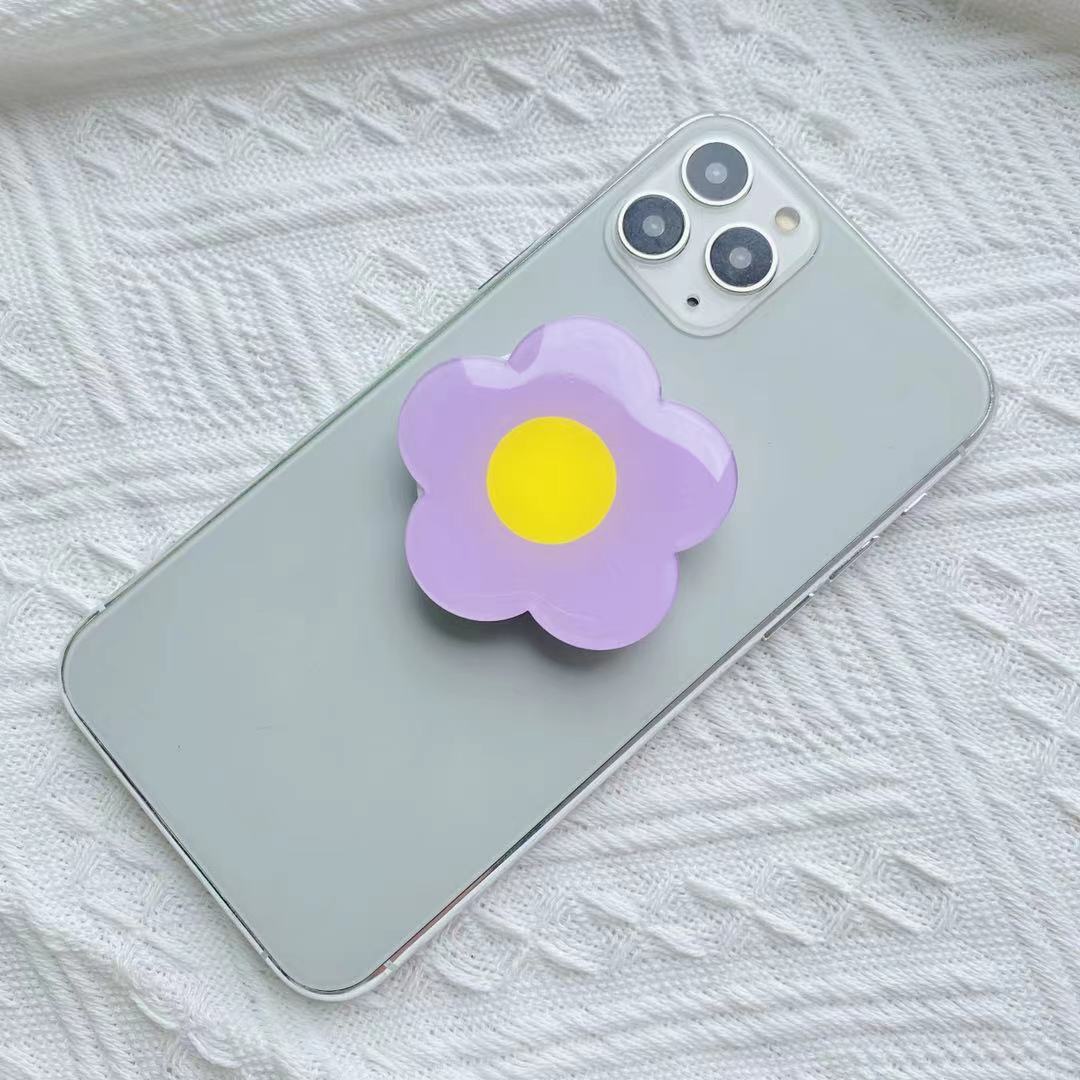 Schattige Bloem Opvouwbare Uitbreidbare Mobiele Telefoon Grip Houder Zaksteun Voor Ipones 15 Vinger Ring Griptok Uitbreidende Standaard: Black