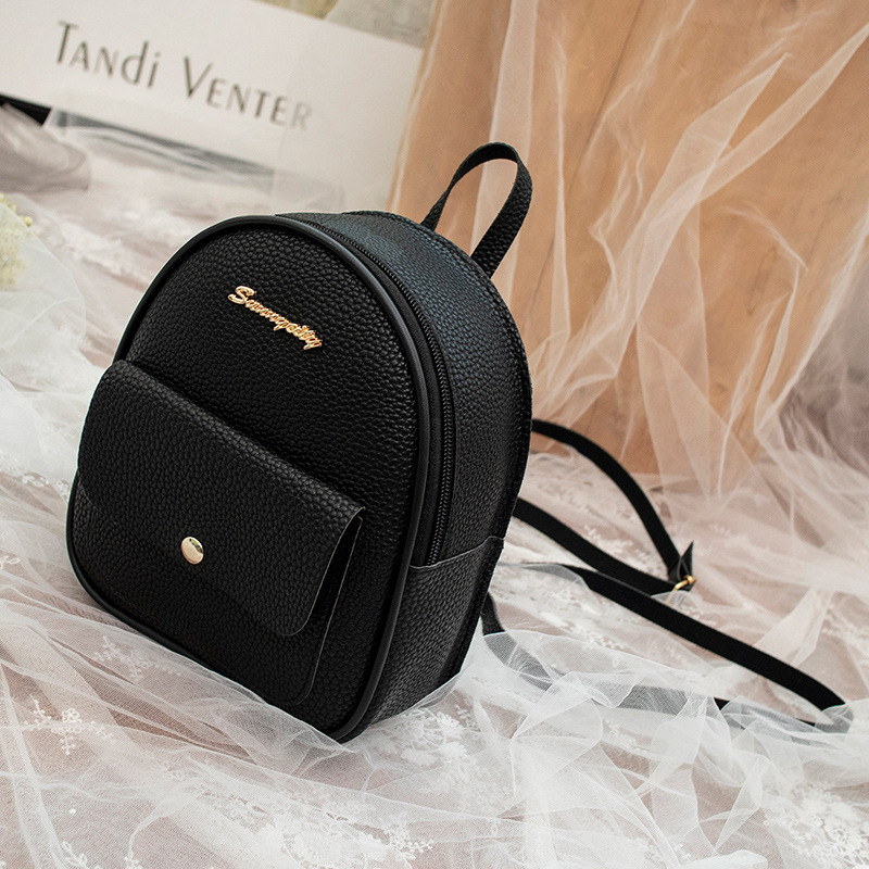 Frauen Rucksack Weichen Griff praktisch Reißverschluss lässig Weibliche Beutel Mini Mädchen Rosa Leder Schule Kleine Geldbörse PU taschen: Schwarz