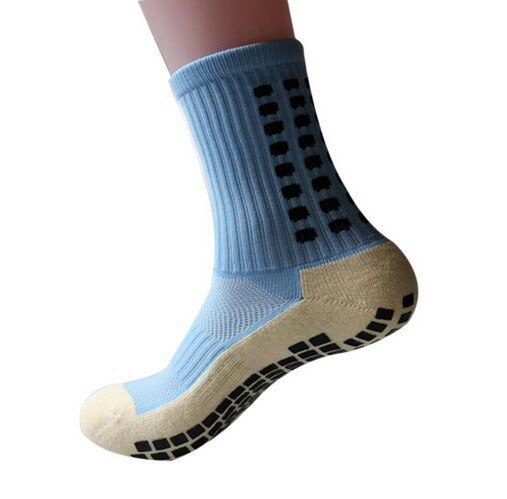 Skridsikker åndbare mænd fodbold sokker løbe gummi strømper mænd fodbold sokker: Himmelblå