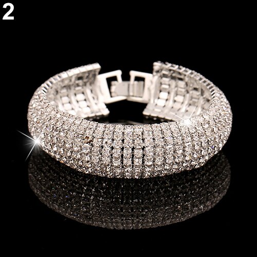 SALES！！ Women Roman Style Wide Bangle Rhinestone Bracelet Wedding Party Jewelry: Silver