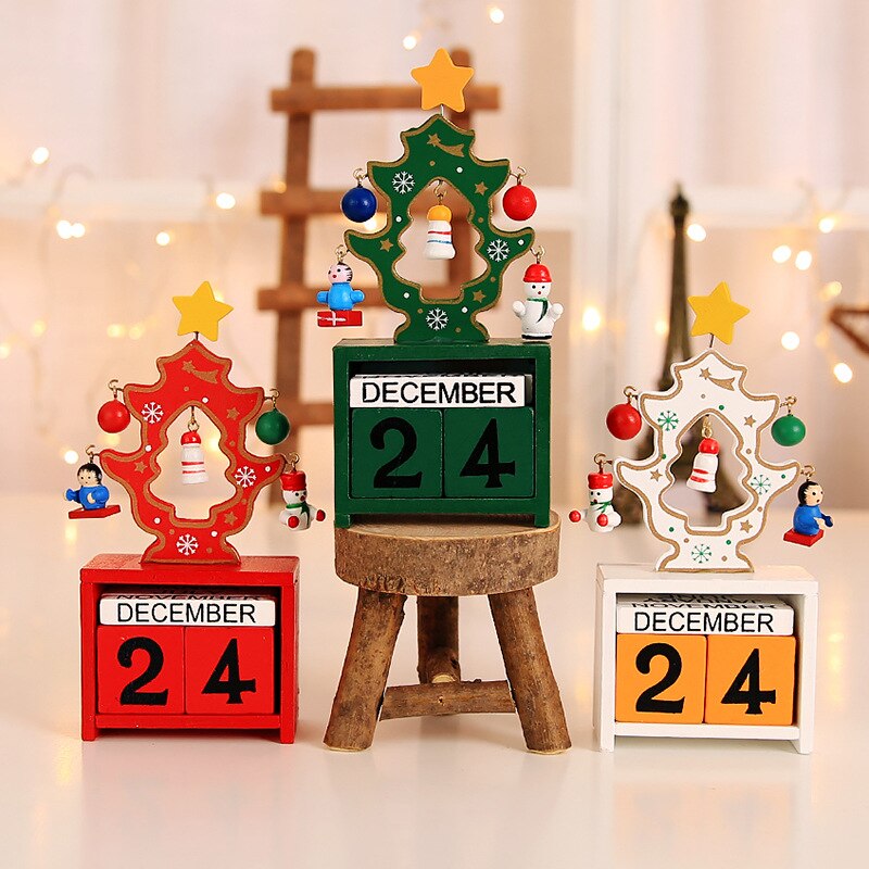 Christmas Wooden Toy Home Christmas Tree Calendar with Pendant eco-friendly Year 3Colors