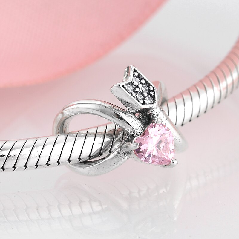 JIUHAO-pulsera de plata de ley 925 con corazones de zirconia cúbica, pulsera con abalorios originales