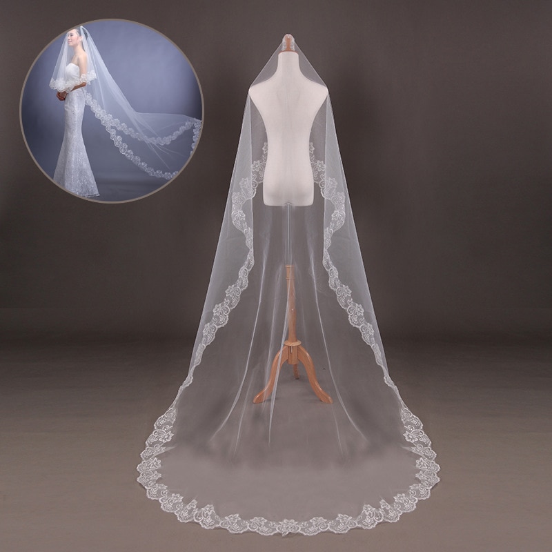 Velo de la cabeza para novia de 2,6 m, tocado de encaje largo blanco para boda, accesorios elegantes para mujer