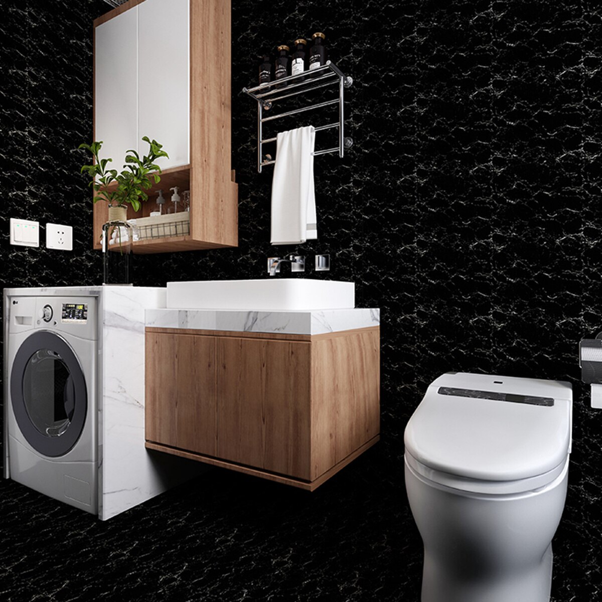 10Pcs Marble Effect Tile Sticker Self-adhesive Waterproof PP Kitchen Bathroom Non-slip Background Wall Decorative Wall Stickers