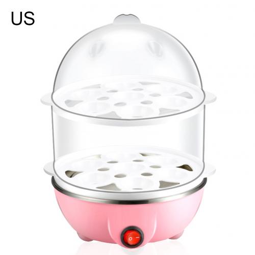 220V 350W Multifunction household Kitchen Mini Portable Multifunctional Double Layer Egg Cooker Boiler Boiled egg boiler steamer: Pink US Plug