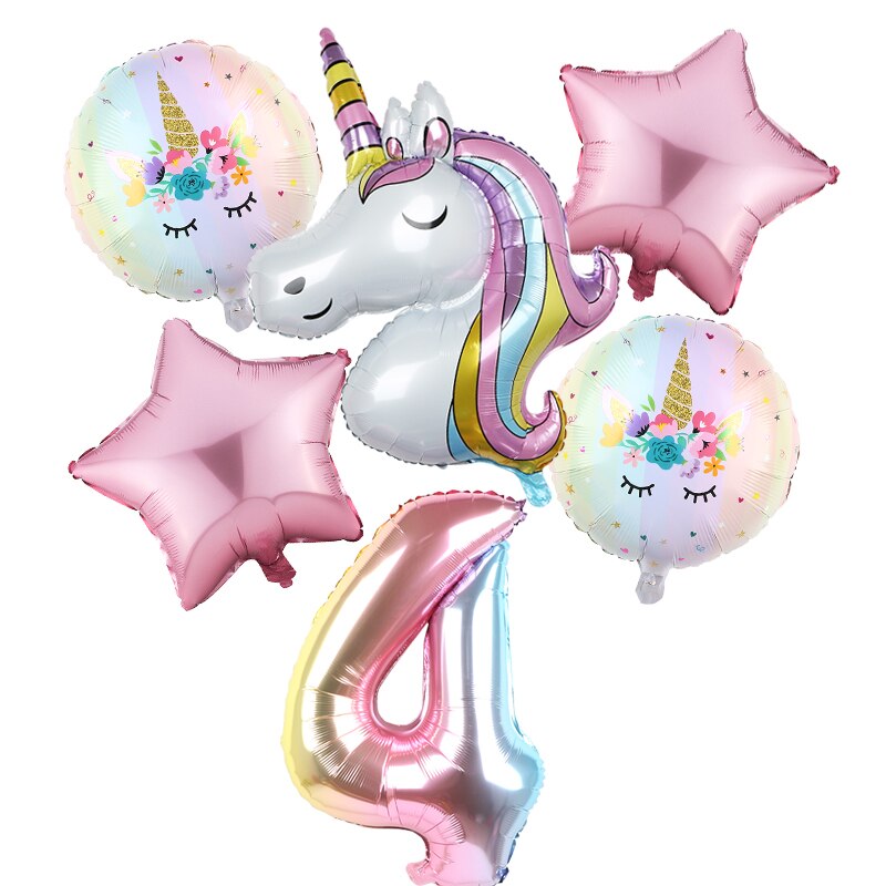 6pcs Rainbow Gradient Unicorn Party Balloon 32 inch Number Birthday Party Decorations Kids Unicorn Party Wedding Balloons Globos: Light Grey