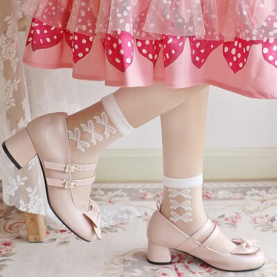 Japanse Lolita Sokken Zachte Zus Maid Kousen Mesh Strik Korea Van Sokken Roze Wit Lolita Sok Gils: socks f