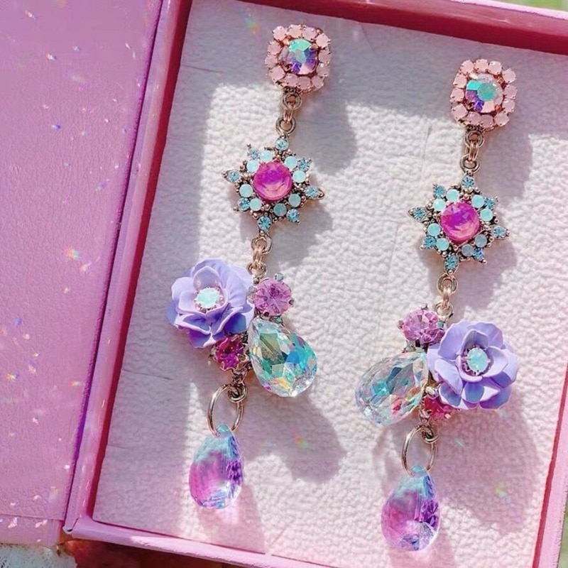 MENGJIQIAO Korean Vintage Resin Flower Waterdrop Crystal Dangle Earrings For Women Girls Party Pendientes Jewelry