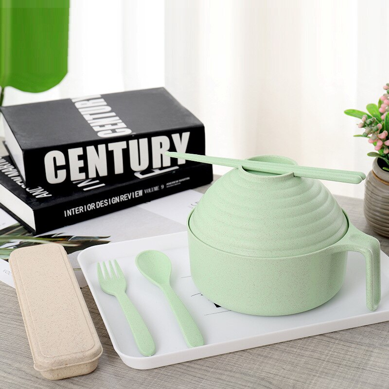 Wheat Straw Instant Noodles Bowls with Lids Rice Soup Food Container Kitchen Dowl Healthy Tableware