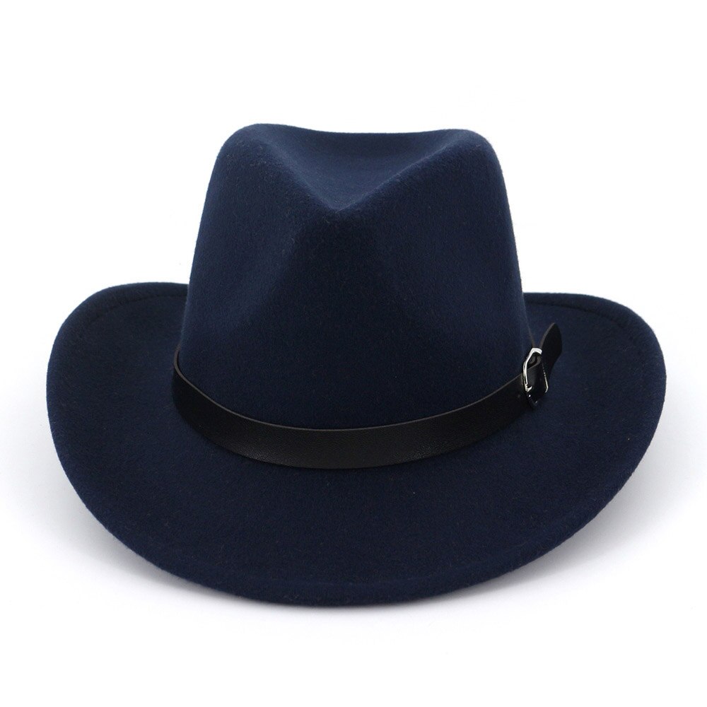 FS-sombreros Fedora de lana para hombre y mujer, sombrero de fieltro de Trilby, visera rizadora Vintage, sombrero de vaquero con cinturón de cuero, para invierno: FS1415 2