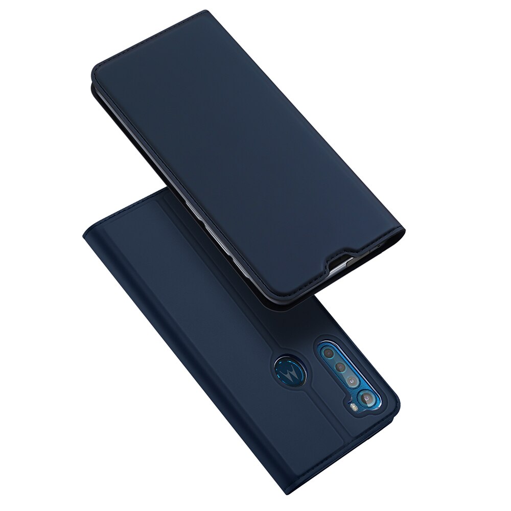 Voor motorola one fusion plus hoesje 6.5 " luxe magnetische flip lederen hoesje voor moto one fusion+ kaarthouder holster telefoonhoesje: Saffierblauw