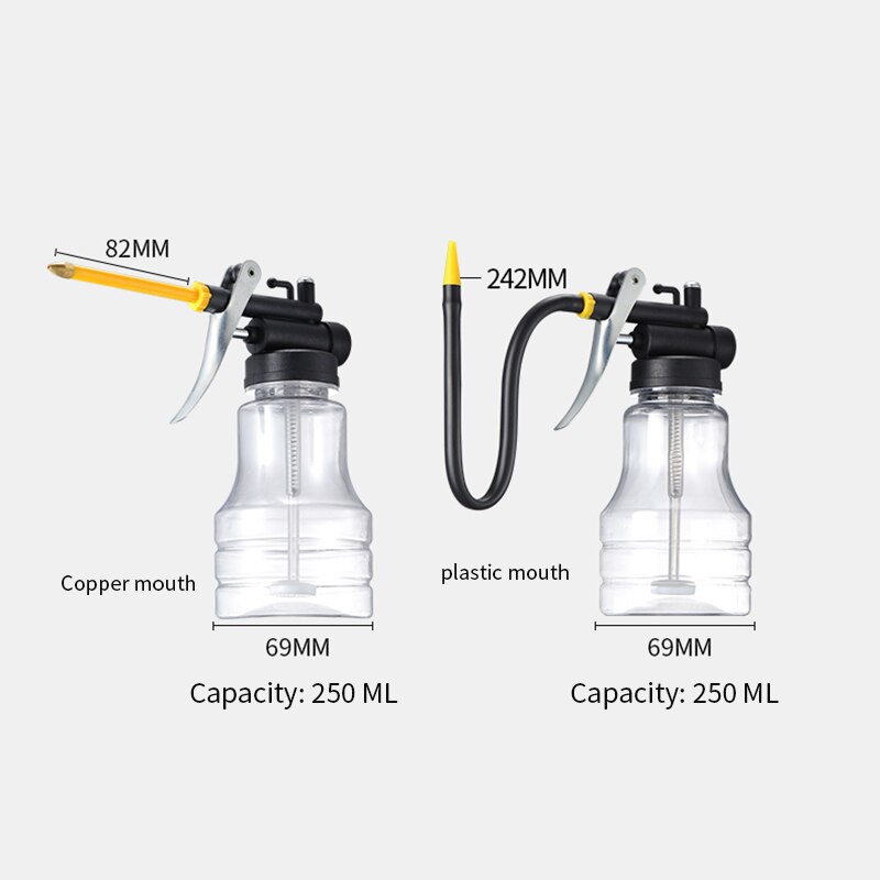 250ml Transparent High Pressure Pump Oiler Lubrication Oil Plastic Machine Can High Pressure Pump Oiler Grease Gun bottle