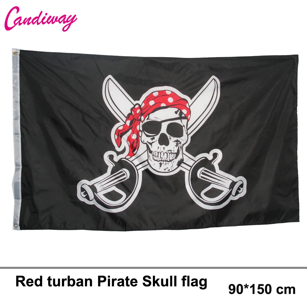 90*150cm red scarf Skull Pirate Polyester Flag Flying Flag Home decoration