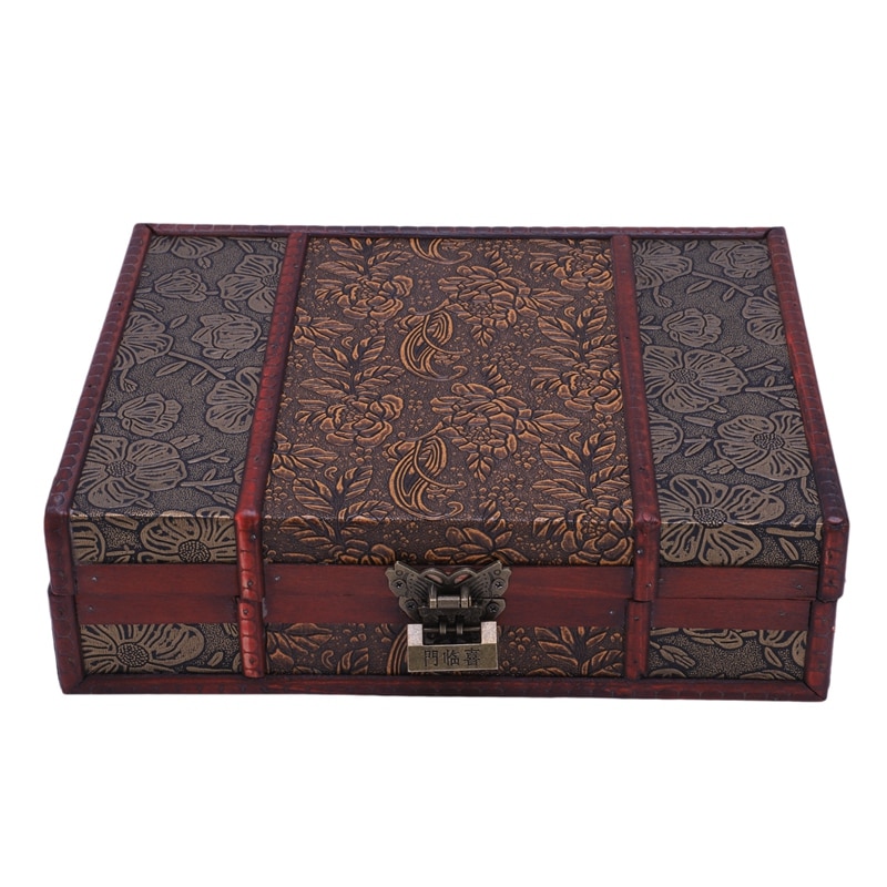 Caja de madera para guardar joyas, caja grande de madera Vintage con cerradura de Metal, de boda, embalaje, decoración Manual para escritorio: type 2