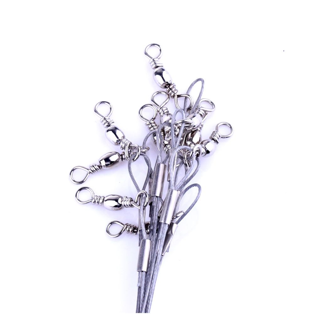 Stainless Steel String Fish Hook Rolling Swivels Fishing Wire Line Rope Wire Safety Snaps Leader Trace With Snap