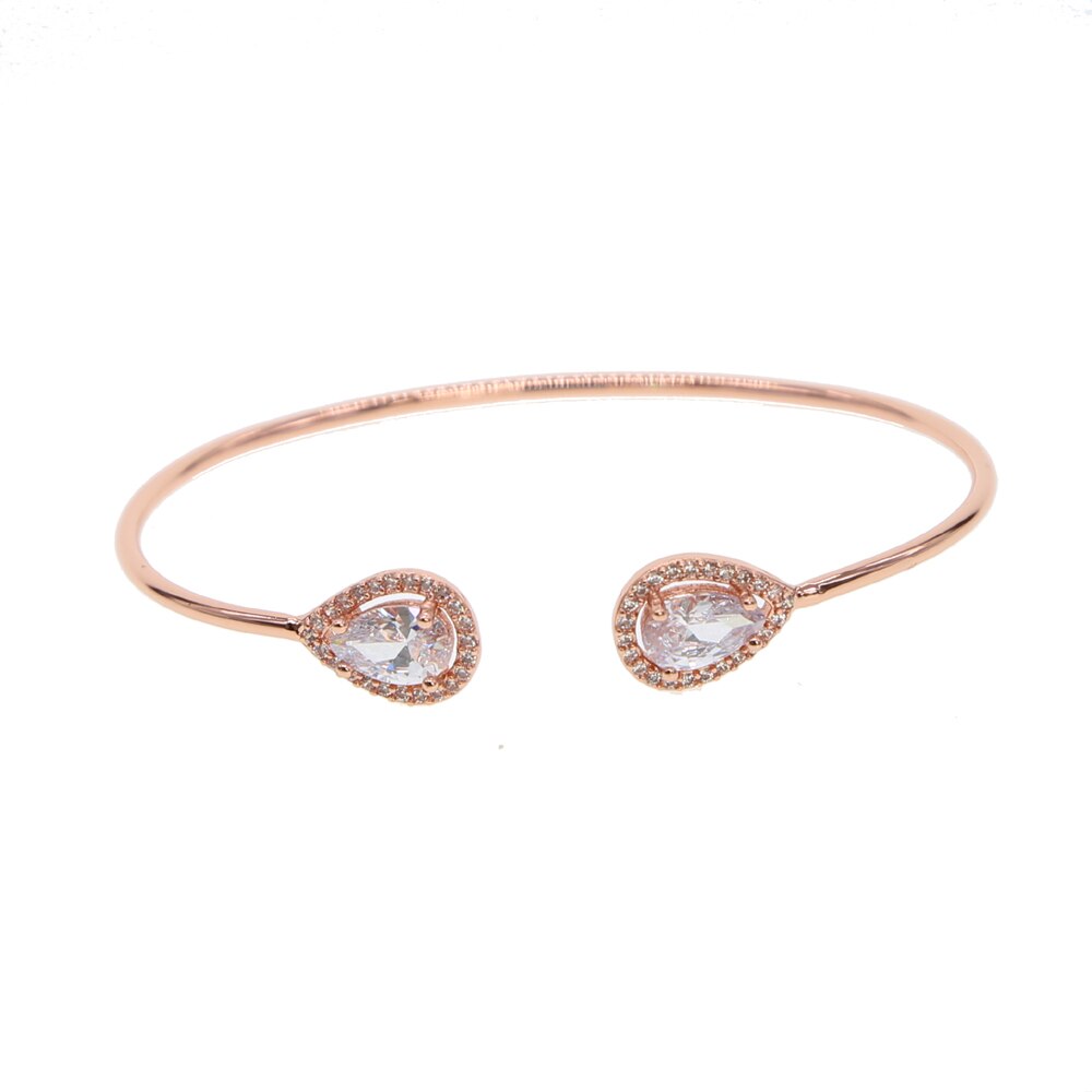 Aberto manguito pulseira 2018 moda jóias uso diário pêra lágrima gota cz dupla face zircônia cúbica matal fio pulseiras