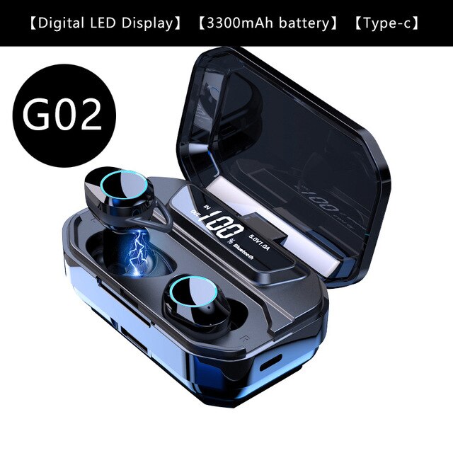 TWS G02 Bluetooth Kopfhörer V5.0 Drahtlose Kopfhörer 9D Stereo Musik IPX7 Wasserdichte Ohrhörer mit 3300mAh Lange Batterie Lebensdauer: 3300mah LED G02