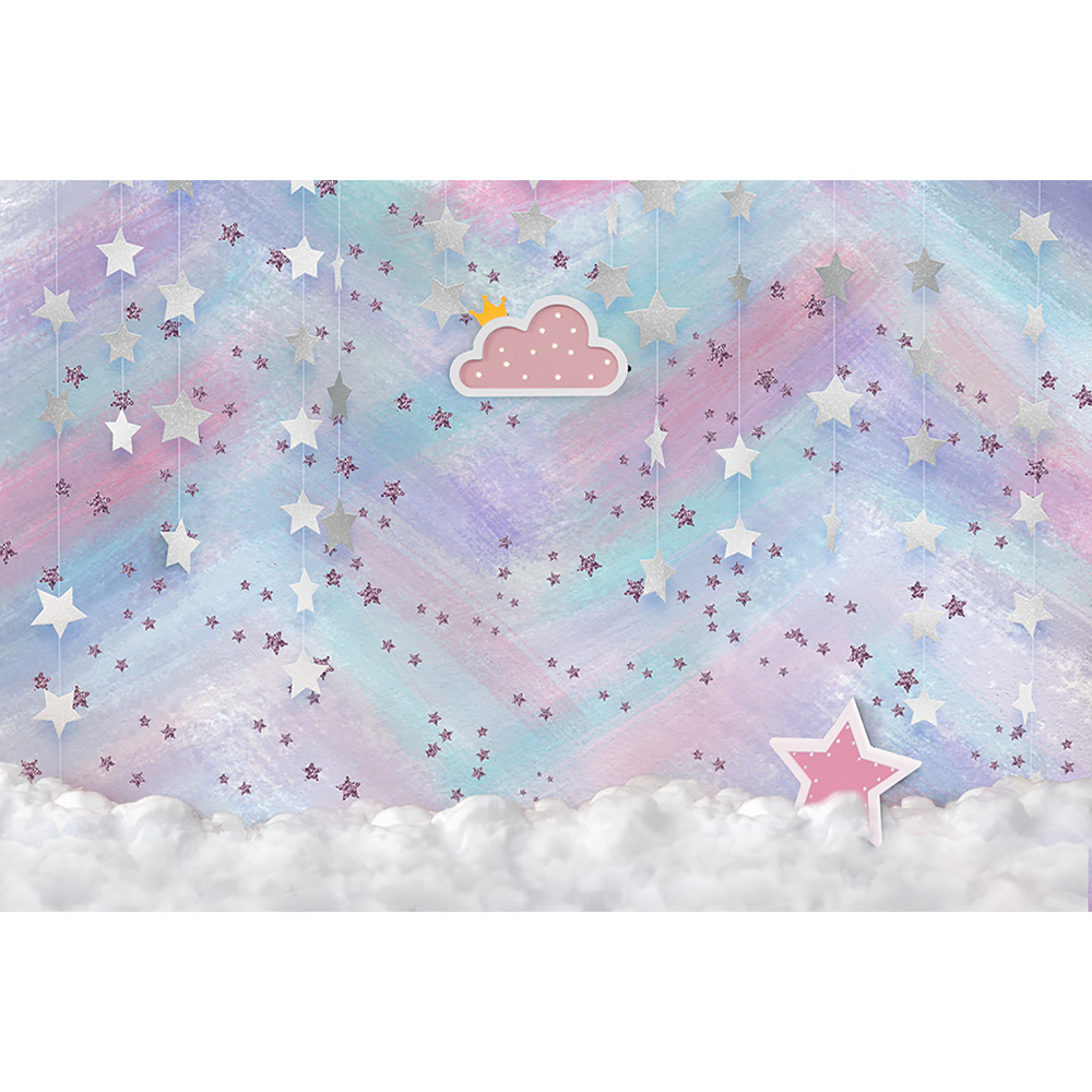 Rainbow Wall Theme Birthday Photo Background Newborn Twinkle Sliver Star Portrait Backdrop Photography Props for Photo Studio: SKY BLUE / 2000*3000