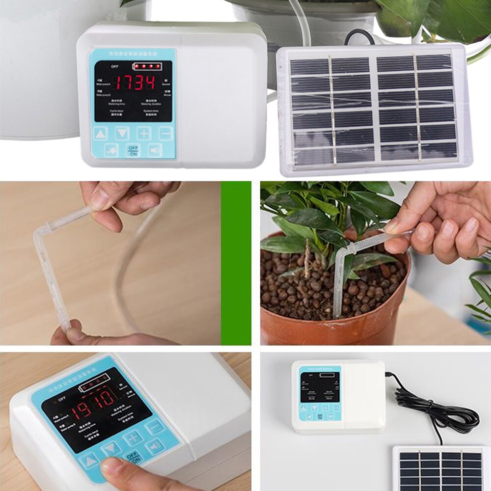 Intelligent Garden Automatic Watering Device Solar Energy Charging Potted Plant Drip Irrigation Water Pump Timer System