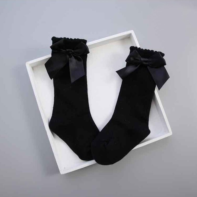 Meisjes Kind Sokken Lint Boog Katoen Zachte Half Meisjes Sok Baby peuter Prinses Mooie Knie Sokken Kids Sokken Katoen 0 Tot 6 T: Black / 24M