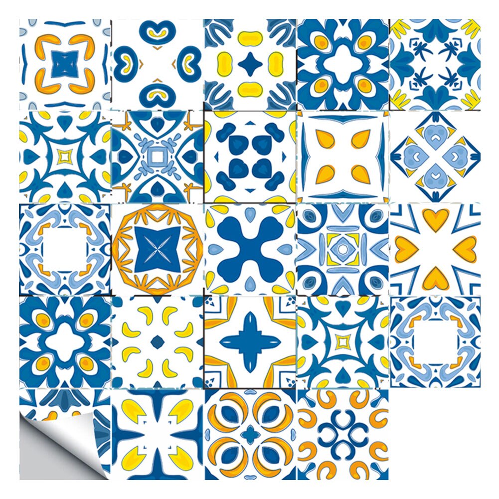 Funlife Decorative Moroccan Tiles PVC Tile Stickers,Retro Wall Art Decal,Adhesive Waterproof Kitchen Bathroom Furniture Decor: A