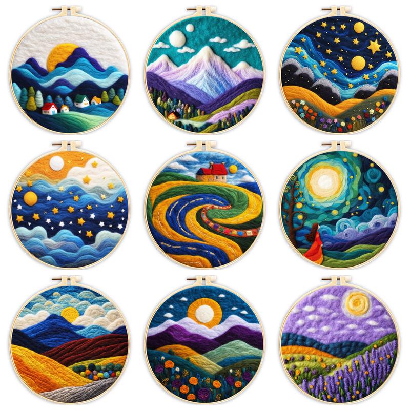 CHENISTORY-Kits de pintura de fieltro con aguja para principiantes, Kit de iniciación de fieltro con aguja de lana DIY, paisaje de montaña, decoración del hogar, arte artesanal