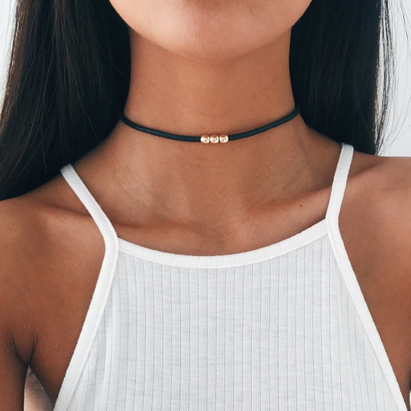 Gotische Stijl Zwart Touw Vrouwen Hals Ketting Choker Touw Kettingen Goud Kleur Kralen Goth Sieraden Kraag Voor Meisje kpop Chocker