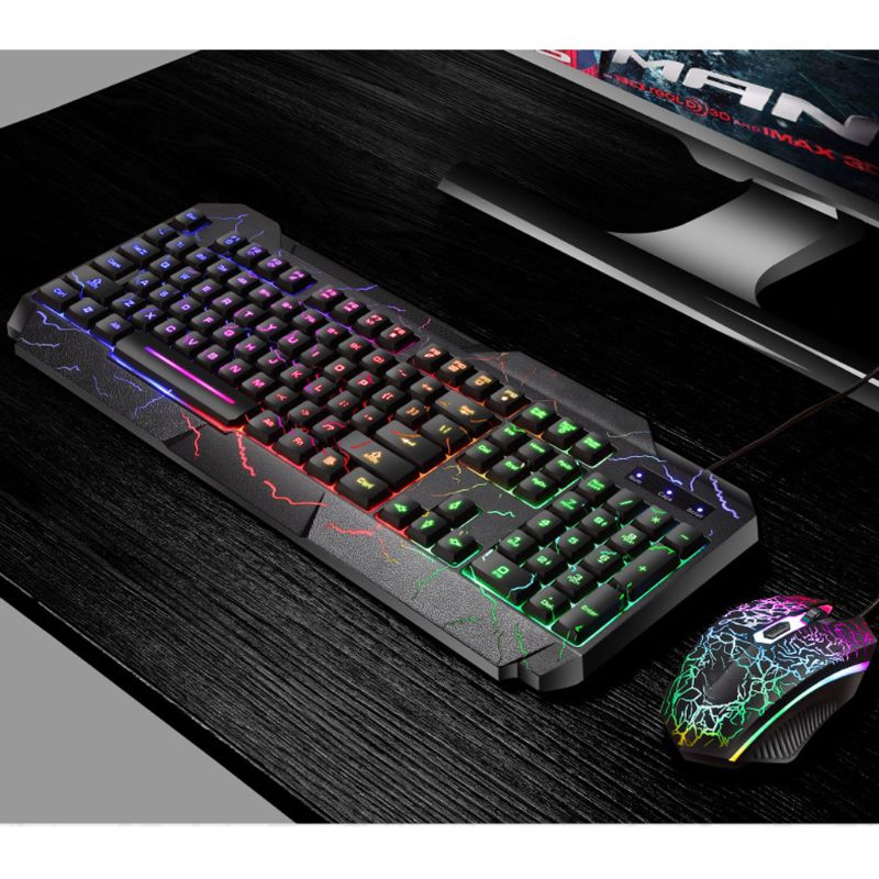 Clavier de jeu filaire souris Combo ensemble coloré LED rétro-éclairé fissure apparence ordinateur portable lumineux Keyboad souris
