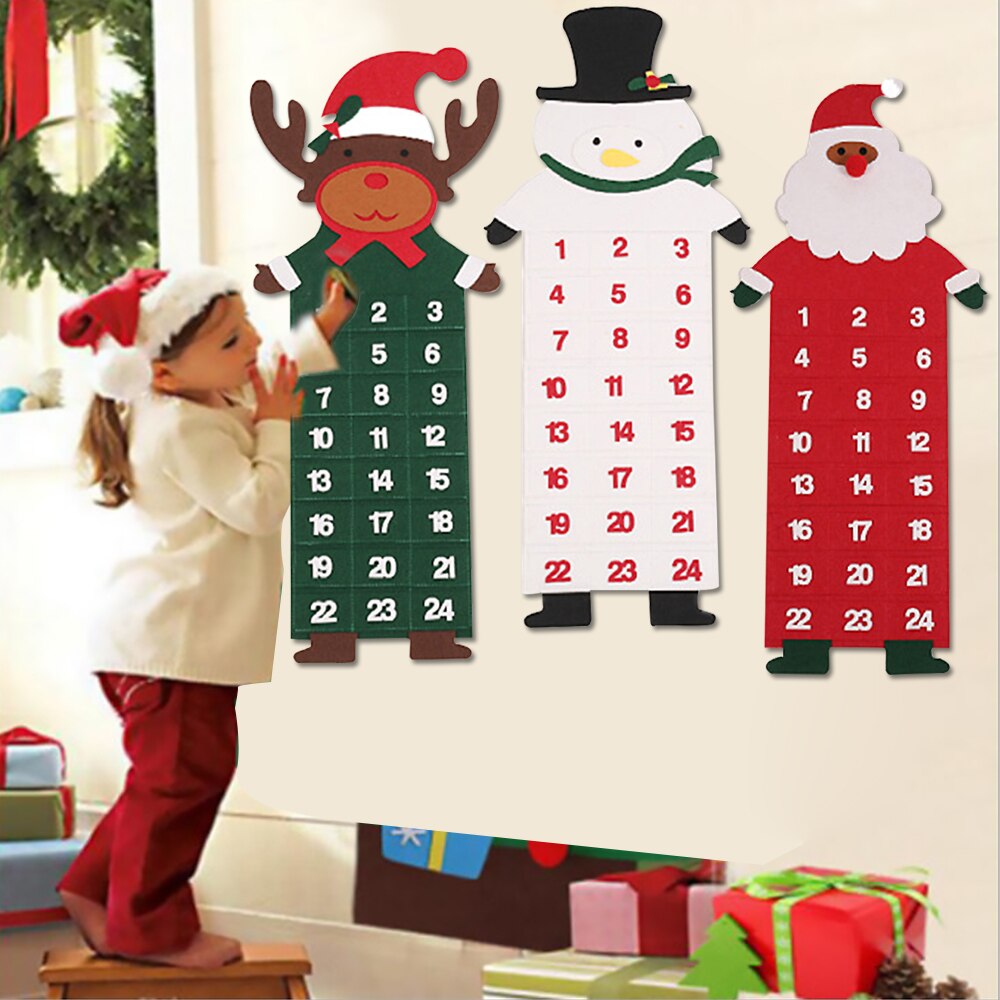 Calendrier de l'Avent en Feutre avec Poches - Thème Père Noël - Tissu Non-tissé - Déco Compte à Rebours Fêtes