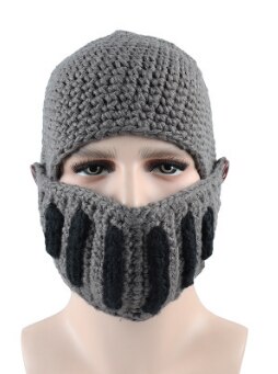 Di alta qualità di Inverno Cavaliere Romano Cappello di Lana Viso Collo Vento di Cotone Fatta A Mano Cappello Gladiatore Maschere Berretti cap per Il tempo libero: buio grigio