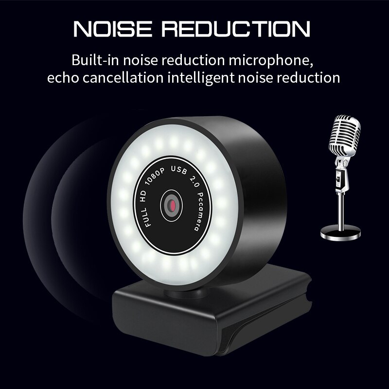 Webcam 2K Full Hd 1080P Pc Computer Webcam Usb Webcam Drive-Gratis Autofocus Ring Flash Vullen licht Cam Webcams Met Microfoon