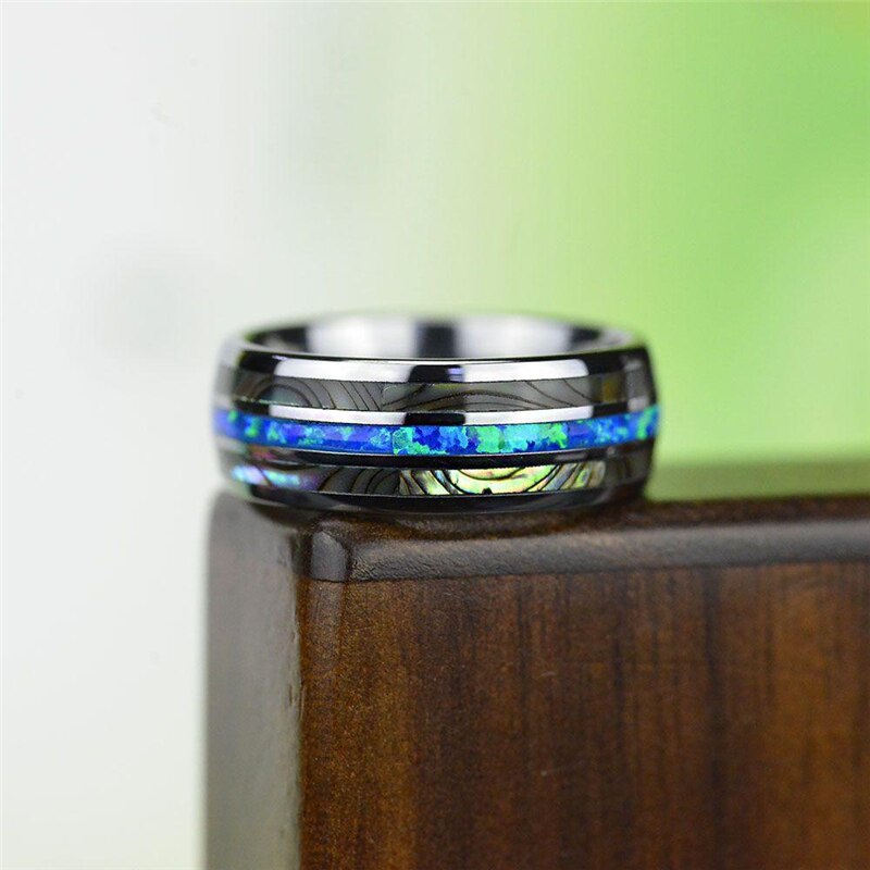 8Mm Blauw Mode Mannen Ringen Abalone Shell Rvs Rings Wedding Bands Christmas Party Voor Mannen Sieraden