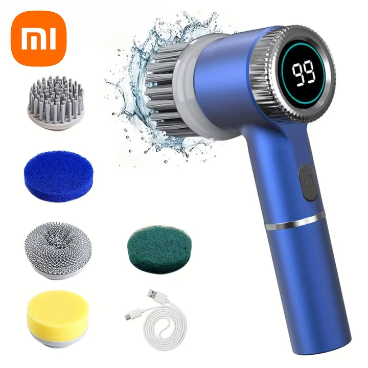 Xiaomi Wireless Electric 5 in 1 Cleaning Brush Portable Powerful Kitchen Toilet Bathroom 5 Brush Heads LED Display Waterproof: black