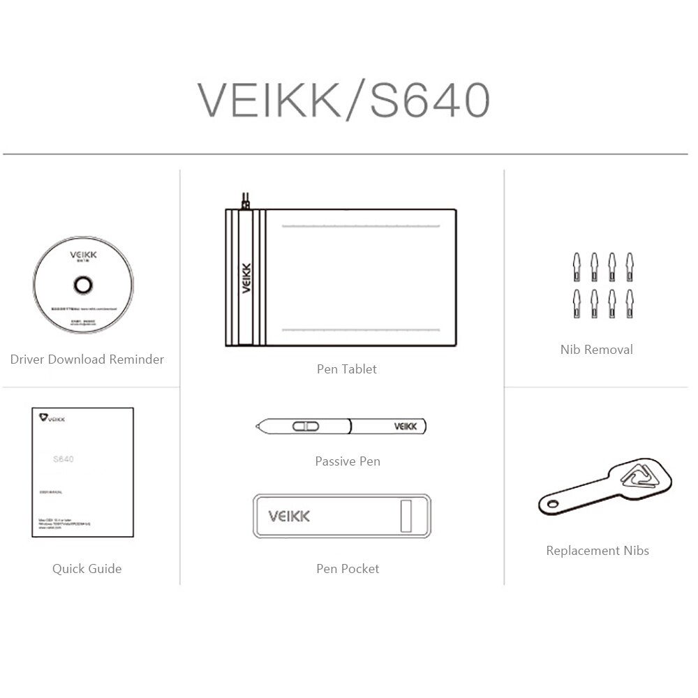VEIKK S640 Graphic Tablets Drawing Board 6*4 inch Tablet 8192 Levels Pressure Passive Stylus Pen Tablets For Windows/Mac