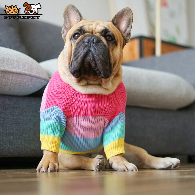 SUPREPET ropa de perro mascota perro multicolor suéter francés Bulldog perro de invierno de punto suéter para perros pequeños, perro de perro