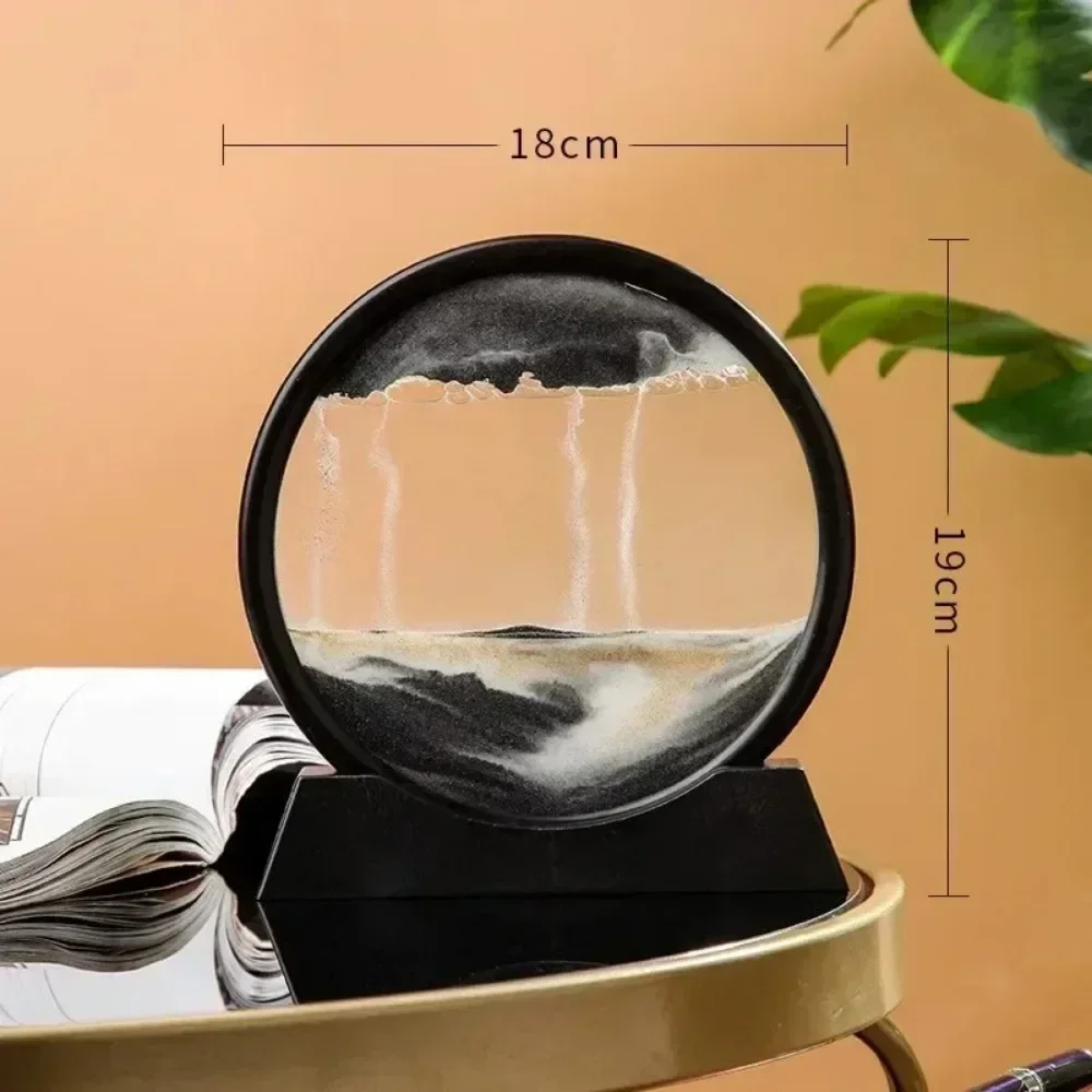 Reloj de arena 3D, arena movediza móvil, imagen artística de arena, cristal redondo, paisaje de arena de aguas profundas, pintura artesanal que fluye, de decoración del hogar para oficina