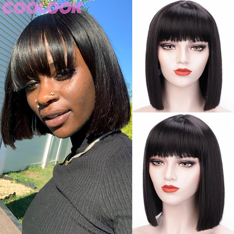 Perruque de Cosplay synthétique lisse et courte avec frange pour femmes noires, 12 pouces, rose, blond mélangé