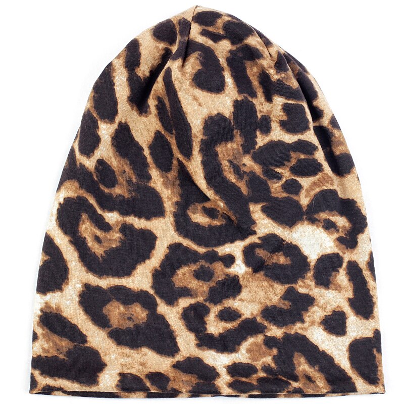Geebro vinterhatte til kvinder mænd leopard blød bomuld polyester slouch huer hatte unisex hip hop hatte og kasketter: Brun