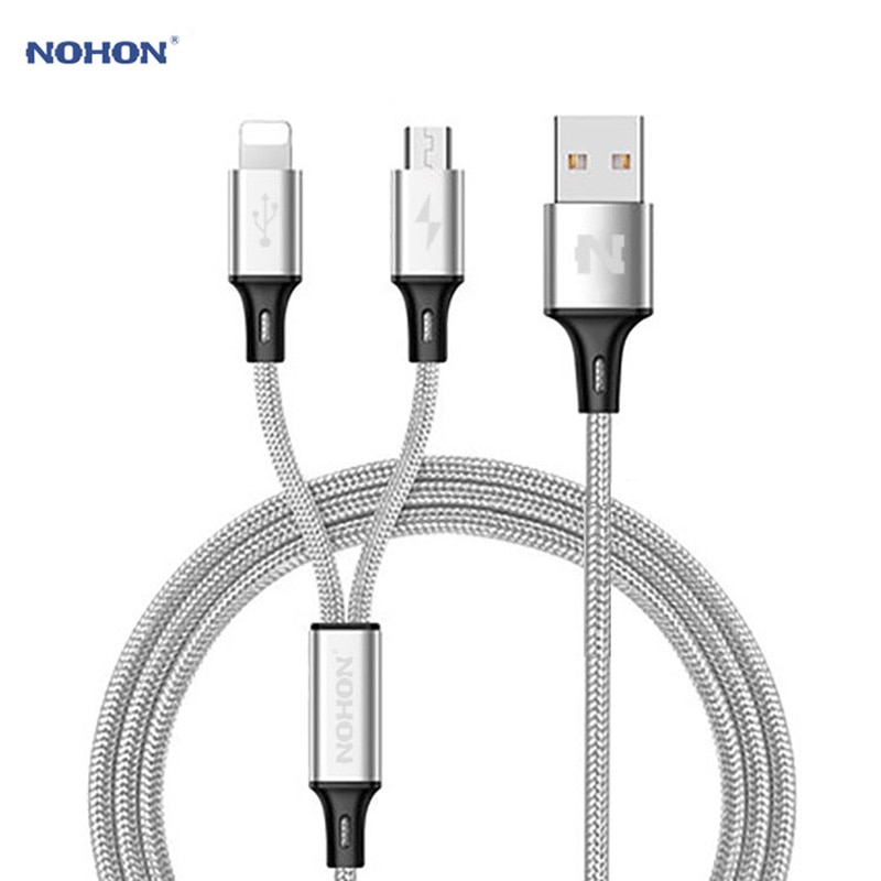Nohon 2 In 1 Usb Kabel Micro 8Pin Usb Snel Opladen Kabels Voor Iphone 8X7 6 6S plus Ipad Ipod Samsung Nokia Nylon Draad
