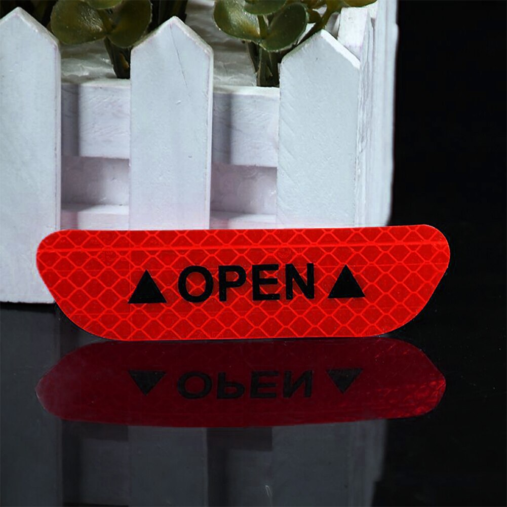 4Pcs Adhesive Car Door Open Reflective Sticker Warning Tape Warning Mark Decal Bumper Strip Safety Driving Auto Accessory