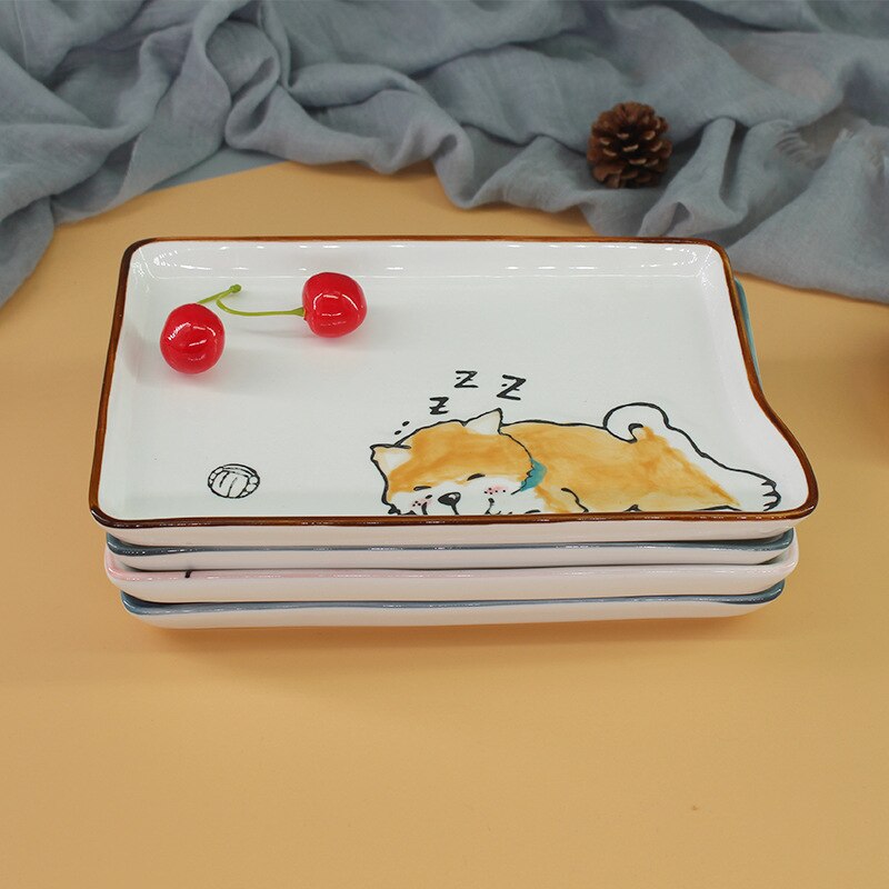 8.5 inch Cute Dog Ceramic Sushi Dish Plate Rectangular Fruit Plate Fish Plate Food Container Dinnerware Crockery