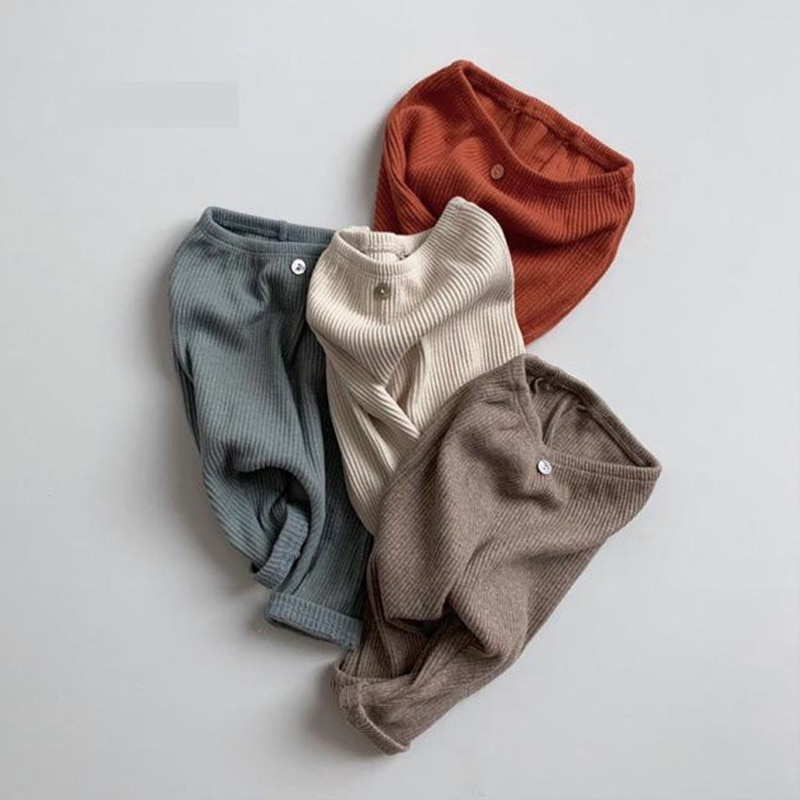 Modis Peuter Kids Baby Geribbelde Herfst Casual Broek Solid Fit Gestreepte Geplooide Elastische Band Baby Meisjes Jongens Bodems Broek