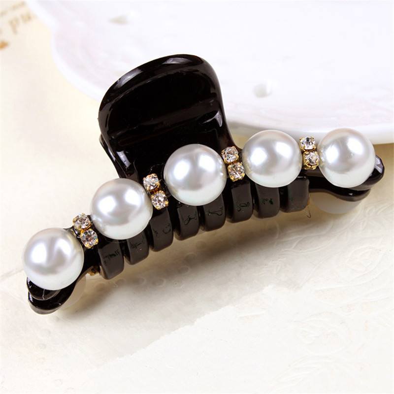 1 Pc Vrouwen Meisje 2 Maten Black Crystal Pearl Rhinestones Haar Clip Claw Haar Accessoires Party: 6cm