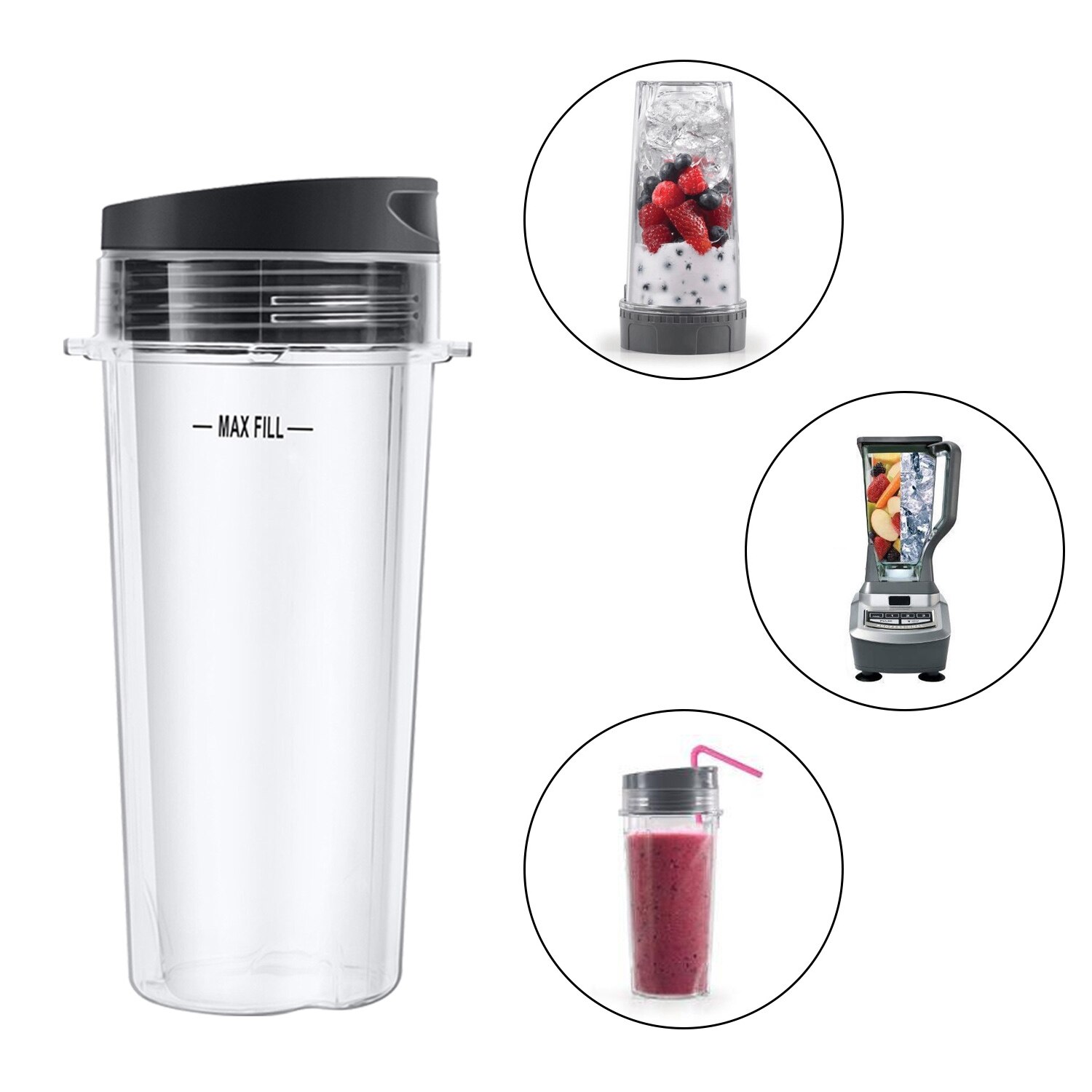 Behogar 2 st 16oz enkla serveringskoppar 4 st lock reservdelar tillbehör till nutri ninja blender