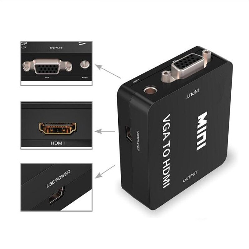 VAORLO 1080P MINI convertitore VGA a HDMI con adattatore Audio VGA2HDMI Video Box per PC Notebook per proiettore HDTV